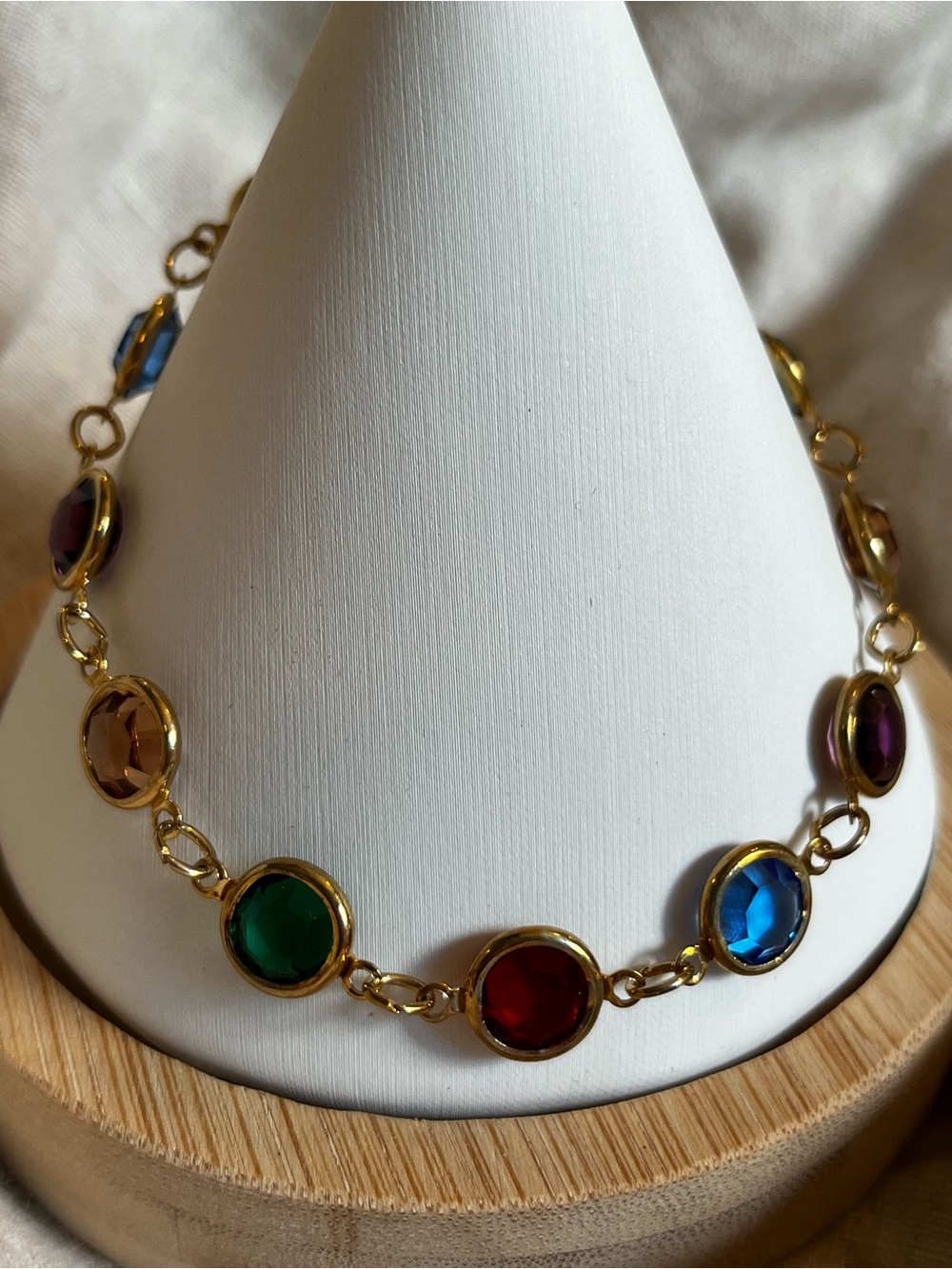 Estate Gold-Tone Bracelet with Multicolor Glass Cabochons
